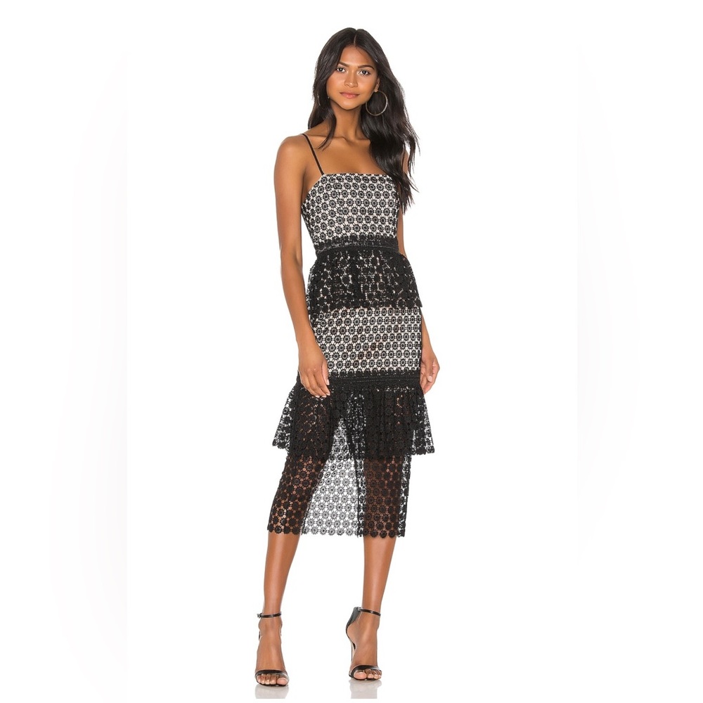 NBD MIDI Dress with Lace. Black and nude.